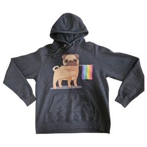 Pug & Pride Flag Heather-Grey Hoodie, Large. Custom design. Almost new!